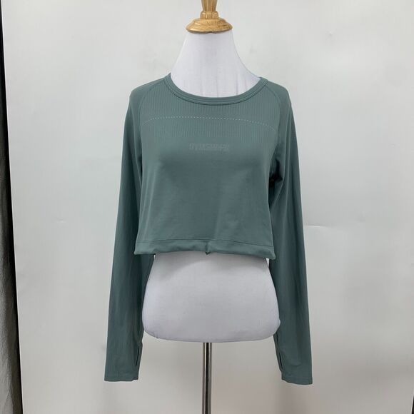 Gymshark Breeze Crop Shirt Womens S Small Fog Long Sleeve Lightweight Bungee Hem - Picture 2 of 11